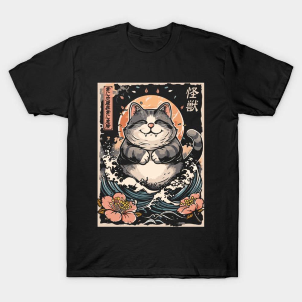 Catzilla Wave Tshirt Japanese Kaiju Cat Neko Zilla Sea Wave